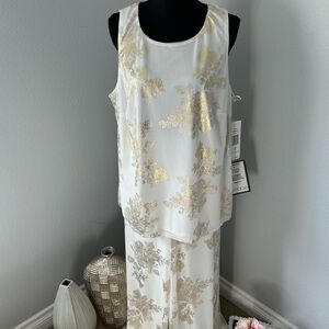 MSK White and Gold Floral Pantsuit